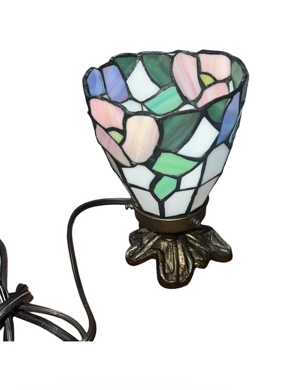 Tiffany-Style Stained Glass Floral Accent Lantern - Pink & Green